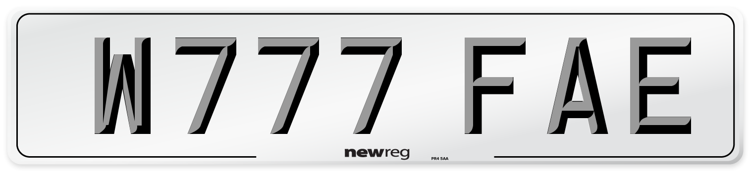 W777 FAE Number Plate from New Reg